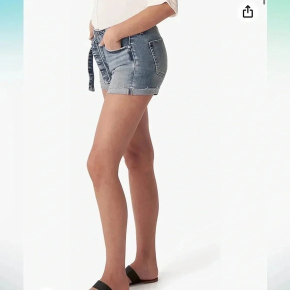 Silver Sure Thing Shorts size 28 high waist medium wash tie belt rolled cuff 3in - Picture 1 of 9